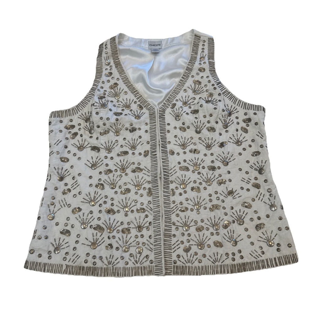 Chico's Trinket Olivia Gardenia Vest Embellished Ivory Women's Size 2 Career
